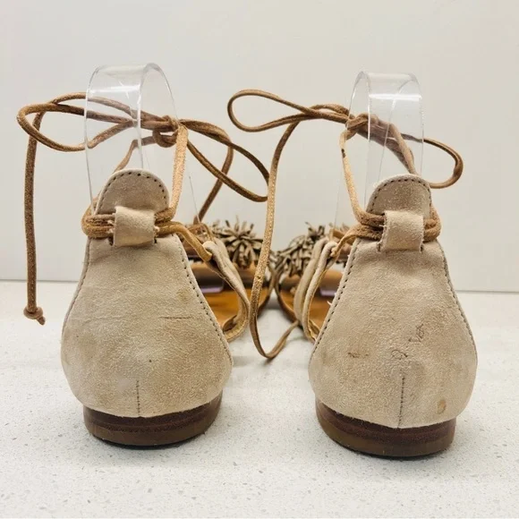 Steve Madden Swizzle Flat Sandals Natural Suede Leather Lace Up Gladiator Sz 7.5 - Picture 5 of 15